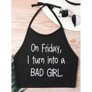 Bad Girl Black Sleeveless Crop Top